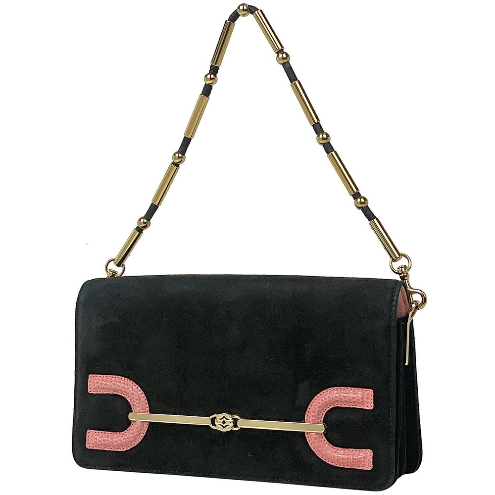 Loewe logo chain Shoulder Bag Hobo handbag suede black pink